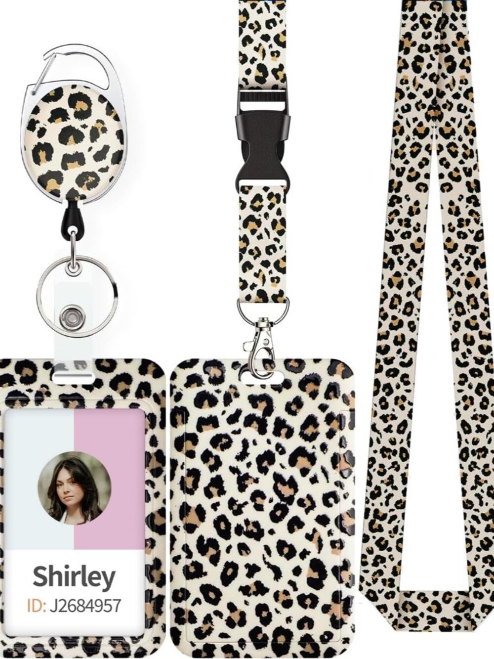 Fashionable Sliding Badge Holder Leopard Print with Reel